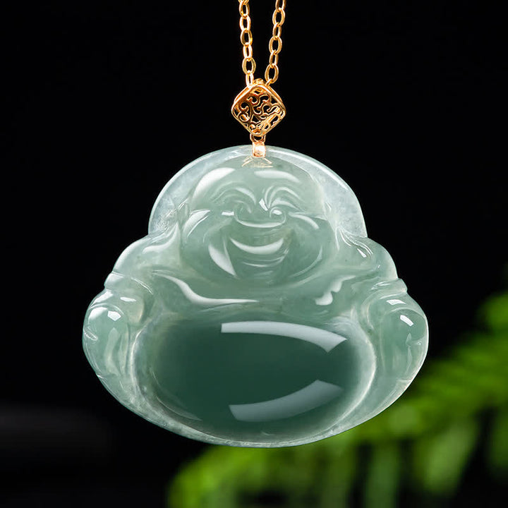 Śmiejący się Budda Naturalny Jadeitowy Naszyjnik Wisiorek Dobrobyt Obfitość - image 1