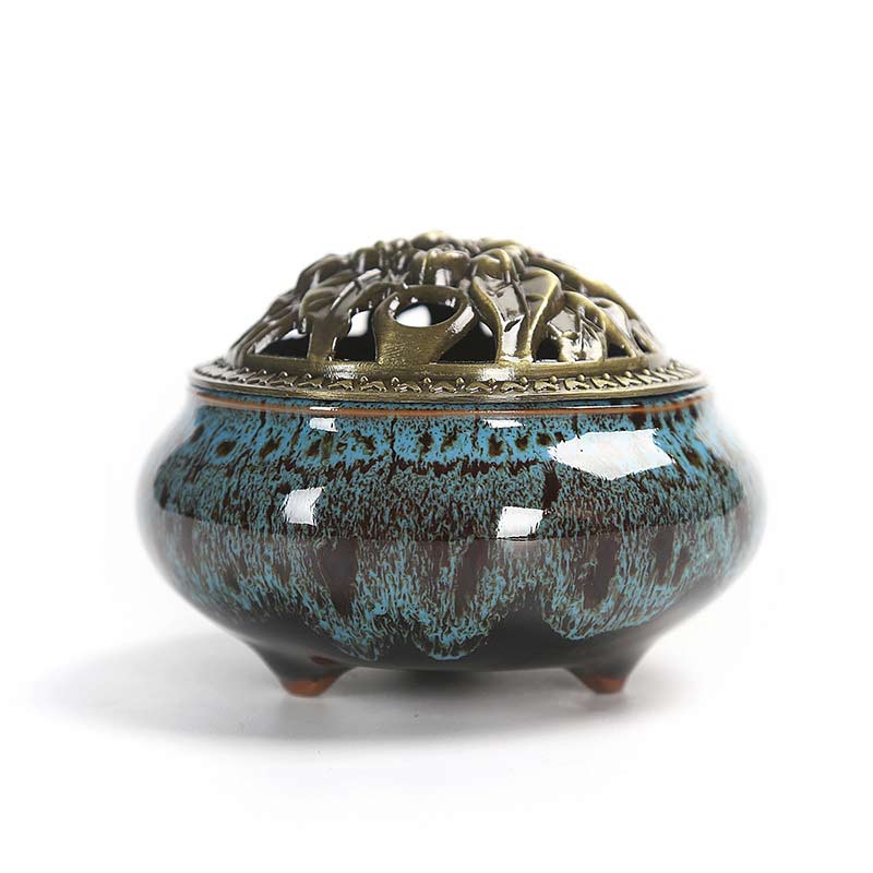 Kolorowy ceramiczny palnik kadzidełkowy z Buddha Stones