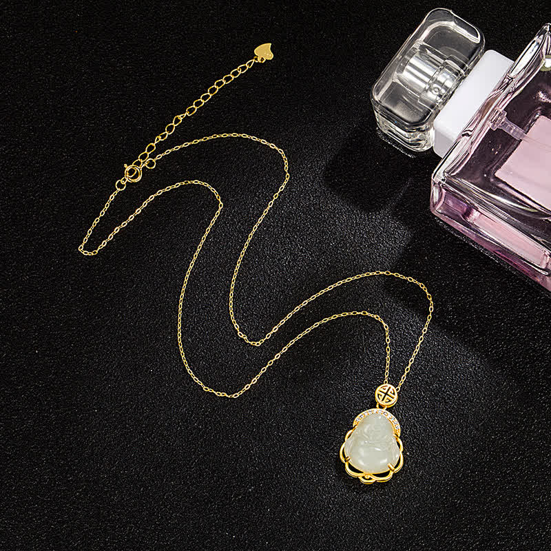 925 Srebrny naszyjnik z zawieszką z śmiejącym się Buddą Hetian White Jade - image 4