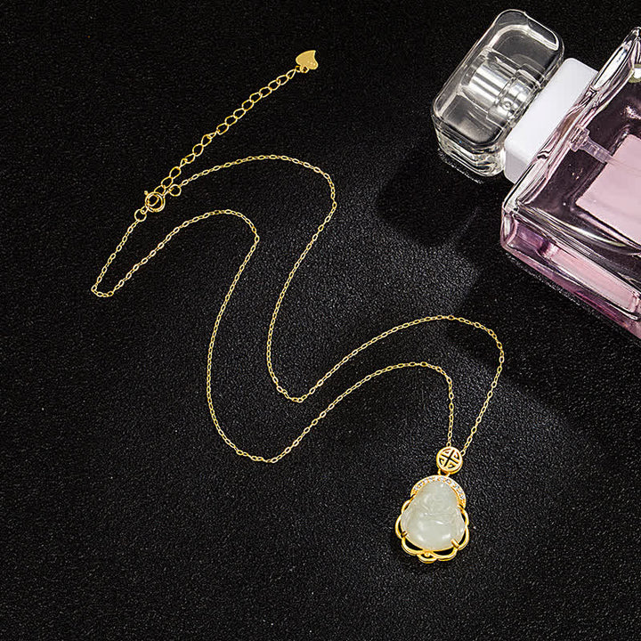 925 Srebrny naszyjnik z zawieszką z śmiejącym się Buddą Hetian White Jade - image 4