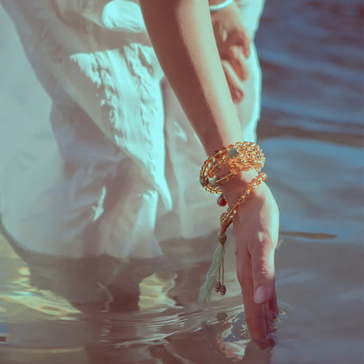 Buddha Stones 108 Koraliki Mala 925 Srebro Sterling Cytryn Sandałowiec Turkus Ochrona Bransoletka Dobrobytu - image 3