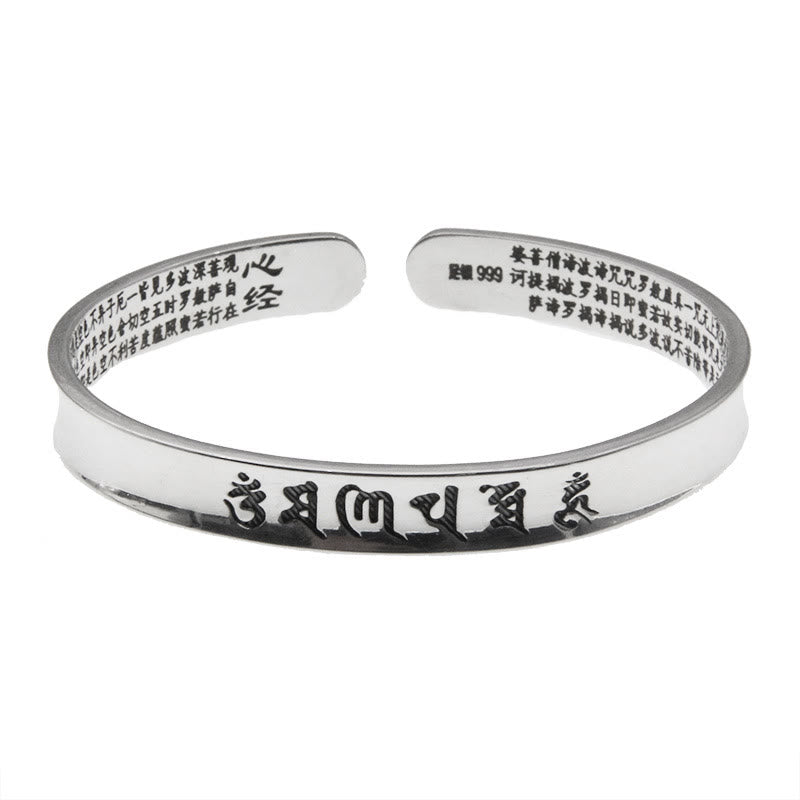 Buddha Stones 999 Srebro Sterlingowe Om Mani Padme Hum Heart Sutra Miłość Pokój Bransoletka Bangle