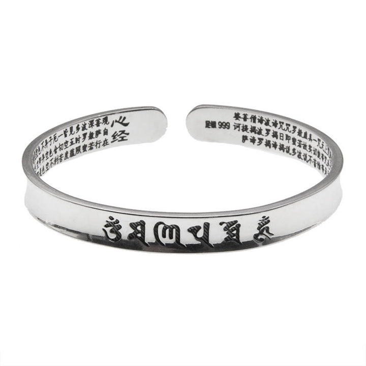 Buddha Stones 999 Srebro Sterlingowe Om Mani Padme Hum Heart Sutra Miłość Pokój Bransoletka Bangle