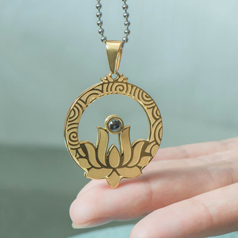 Buddha Stones Lotos Tytanowa Stal Oświecenie Projekcja Shurangama Mantra Naszyjnik Wisiorek