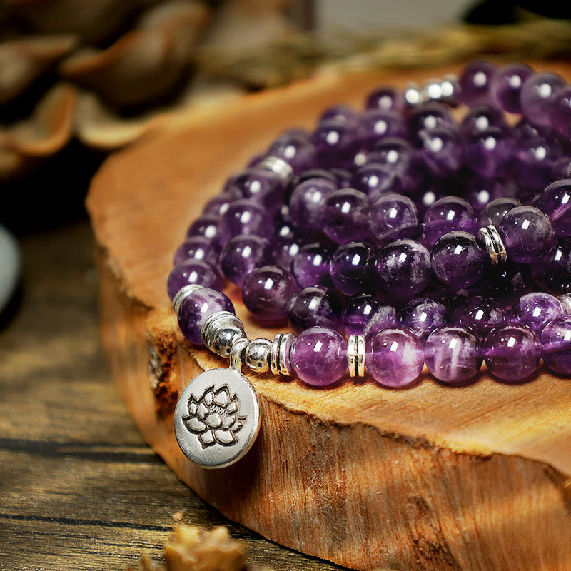 Bransoletka oczyszczająca Mala z Buddha Stones Naturalny Ametyst