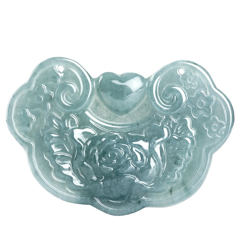 Buddha Stones Naturalny Jadeit Peonia Kwiat Kłódka Dobrych Życzeń Naszyjnik Wisiorek Dobrobytu