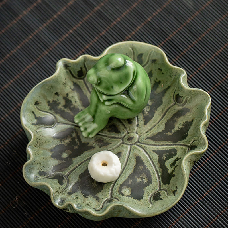 Buddha Stones Liść Medytacja Żaba Wzór Uzdrawiający Ceramiczny Kadzielnica Dekoracja