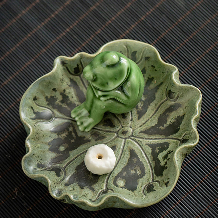 Buddha Stones Liść Medytacja Żaba Wzór Uzdrawiający Ceramiczny Kadzielnica Dekoracja