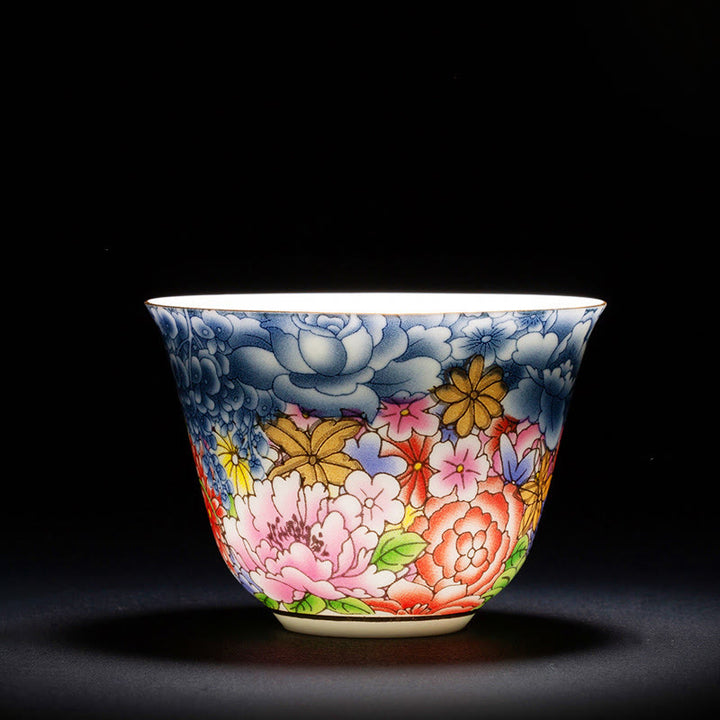 Buddha Stones Kolorowe Kwiaty Orchidea Fale Morskie Niebiesko-Biała Porcelana Ceramiczna Filiżanka Do Herbaty Kung Fu