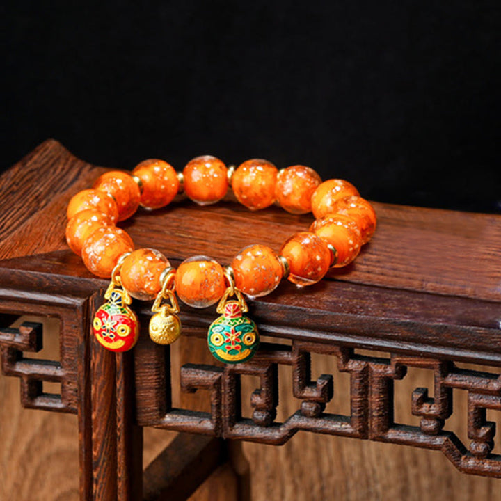 Buddha Stones Złoty Połykający Bestia Rodzina Charm Świecący Fluorescencyjny Liuli Szklany Koralik Bransoletka Sukcesu