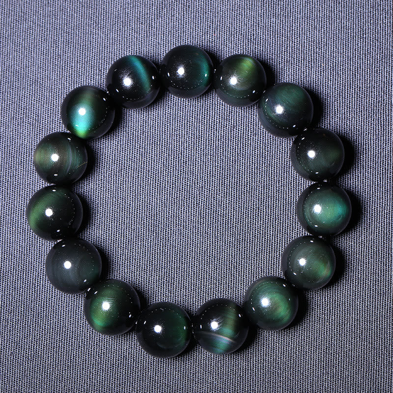 Bransoletka z naturalnego zielonego oka obsydianu z Buddha Stones