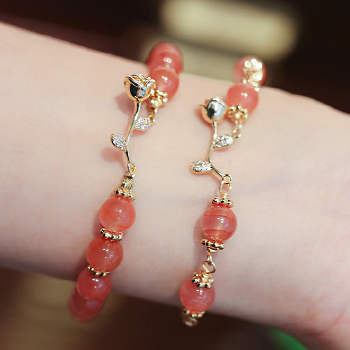 Bransoletka z naturalnego czerwonego agatu Buddha Stones Rose Confidence Calm Chain