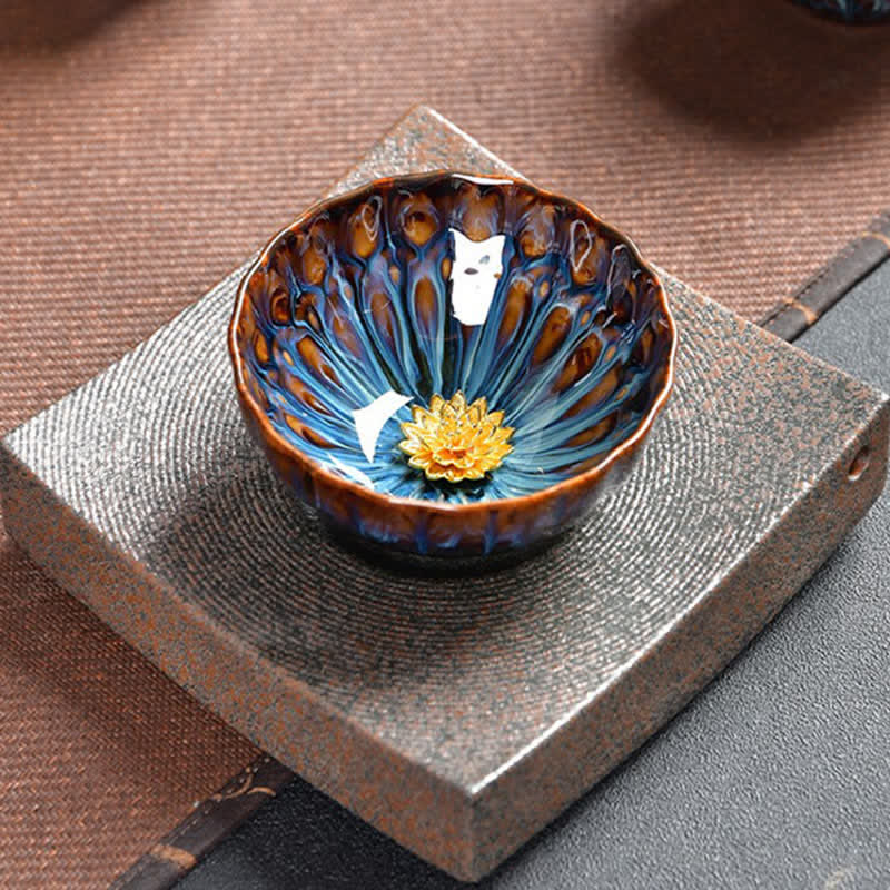 Buddha Stones Lotos Paw Smok Feniks Ryba Koi Ceramiczna filiżanka do herbaty Intarsjowane filiżanki do herbaty 120 ml