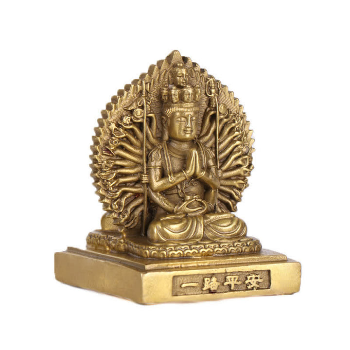 Chenrezig Tysiącręka Figurka Awalokiteśwary Dwustronna Ochrona Kuan Yin Bodhisattwa Solidna Miedziana Statuetka Dekoracja