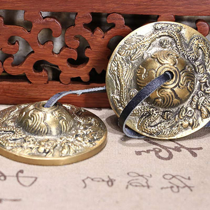 Buddha Stones Tybetański Dzwon Tingsha Sześć Prawdziwych Słów Smok Miedziana Równowaga Dekoracja Z Torbą