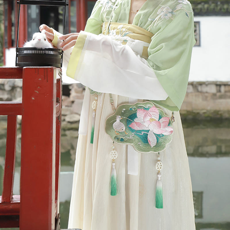 Buddha Stones Szczęście Haft Lotos Koi Ryba Królik Kwiat Hanfu Torba Crossbody Torba na Ramię