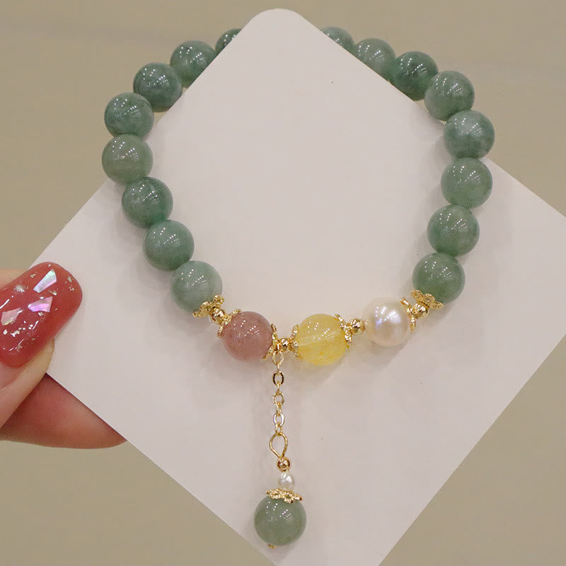 Buddha Stones Jadeit Perła Truskawka Kwarc Obfitość Szczęście Koraliki Charm Bransoletka