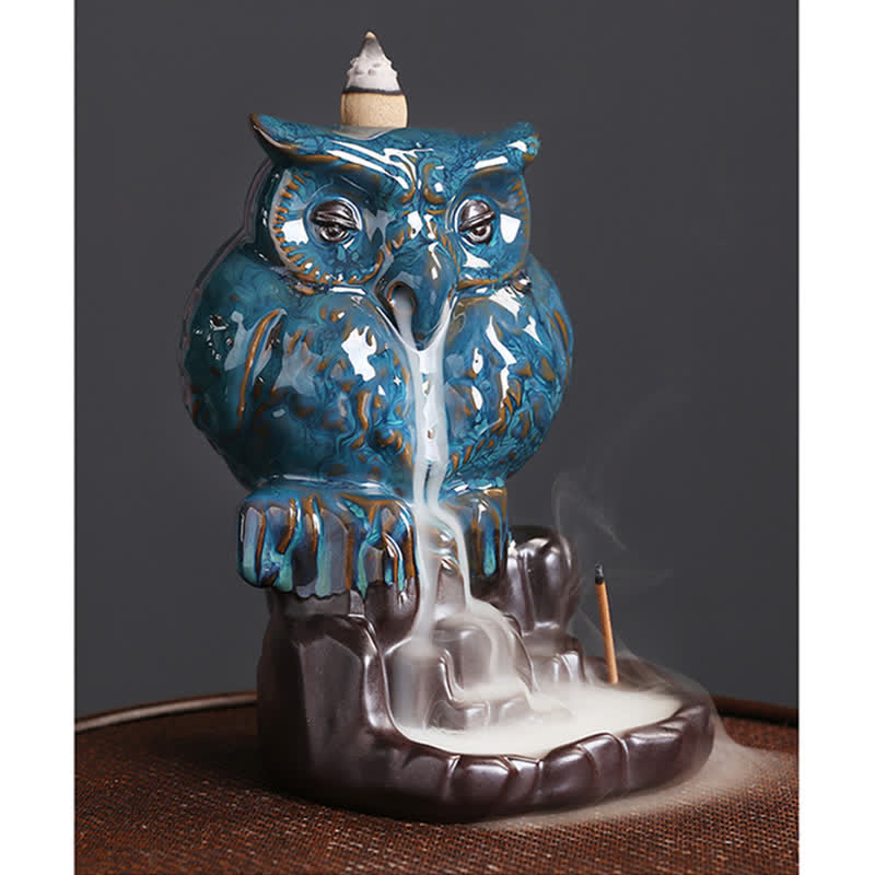 Buddha Stones Słodka Sowa Ceramiczna Fontanna Dymna Z Przepływem Wstecznym Medytacja Uzdrawiająca Kadzielnica Dekoracja