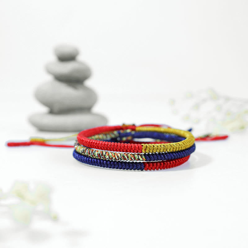 Buddha Stones Tybet Ręcznie Robione Wielokolorowe King Kong Knot Wiara Ochrona Pleciona Bransoletka z Dwukolorowego Sznurka
