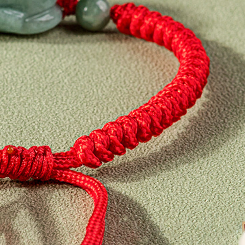 Buddha Stones Ręcznie Robione Naturalne Jade PiXiu Ochrona King Kong Węzeł Bransoletka ze Sznurka