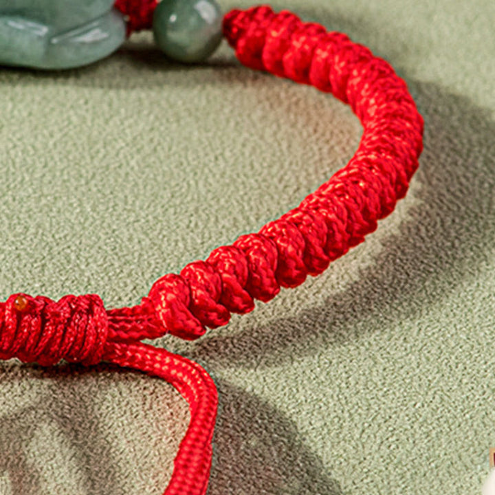 Buddha Stones Ręcznie Robione Naturalne Jade PiXiu Ochrona King Kong Węzeł Bransoletka ze Sznurka