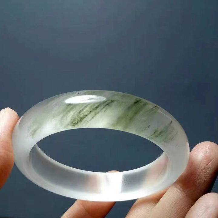 Buddha Stones Naturalny Przezroczysty Złoty Jedwabny Jadeit Bransoletka Bogactwo Szczęście Bangle