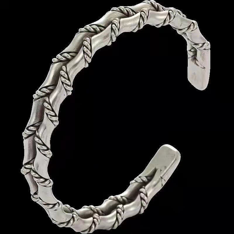 Buddha Stones Vintage Double Layer Bamboo Pattern Luck Cuff Bangle