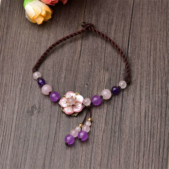 Buddha Stones Naturalny Ametyst Różowy Kryształ Kwarcowy Charm Lucky Healing Anklet - image 0