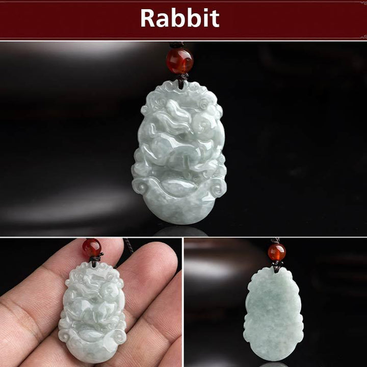 Naszyjnik z Buddha Stones Naturalny Jadeit 12 Chiński znak zodiaku Sukces - Królik - image 29