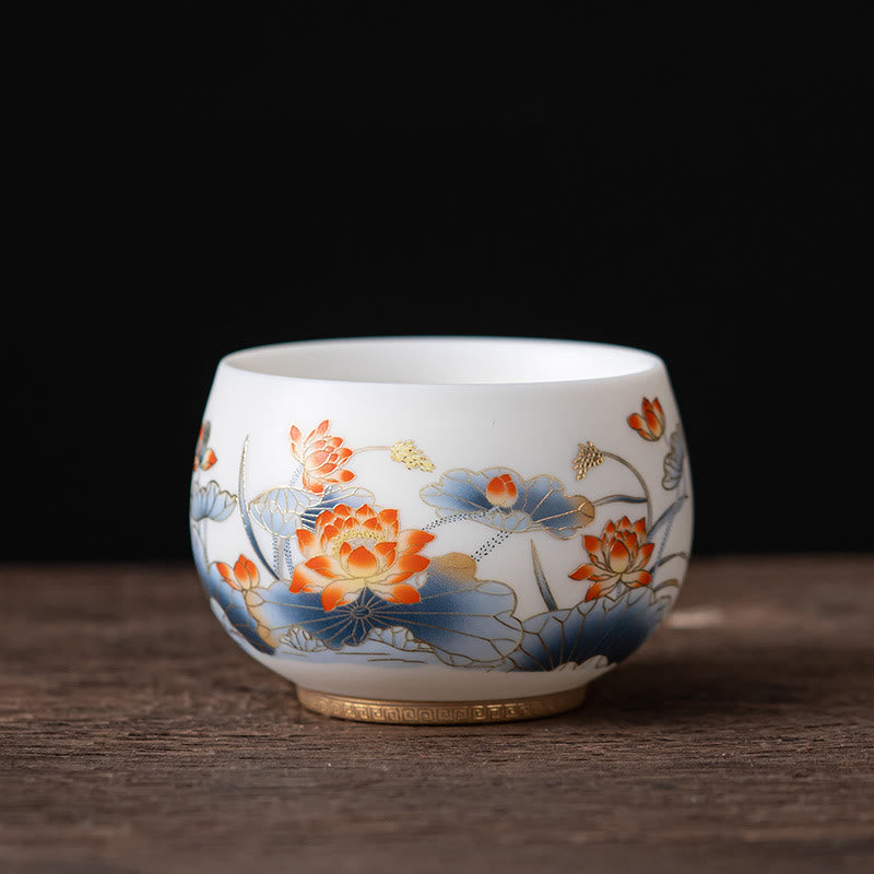 Buddha Stones Feniks Smok Lotos Jeleń Starożytny Budynek Ryba Koi Ceramiczna filiżanka do herbaty Kung Fu Filiżanki do herbaty