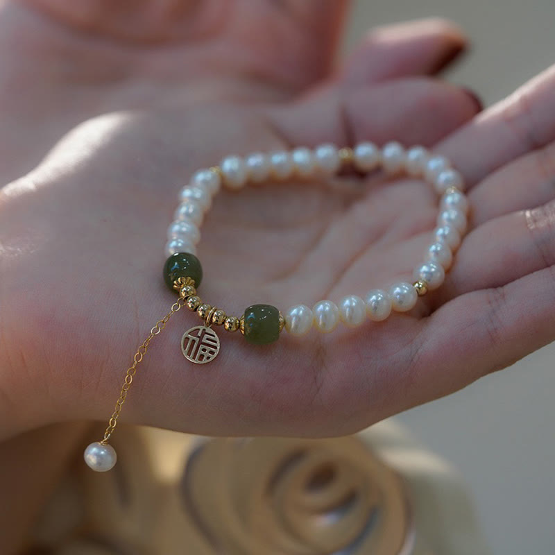 Bransoletka z pereł naturalnych Hetian Jade Happiness Wisdom Bead