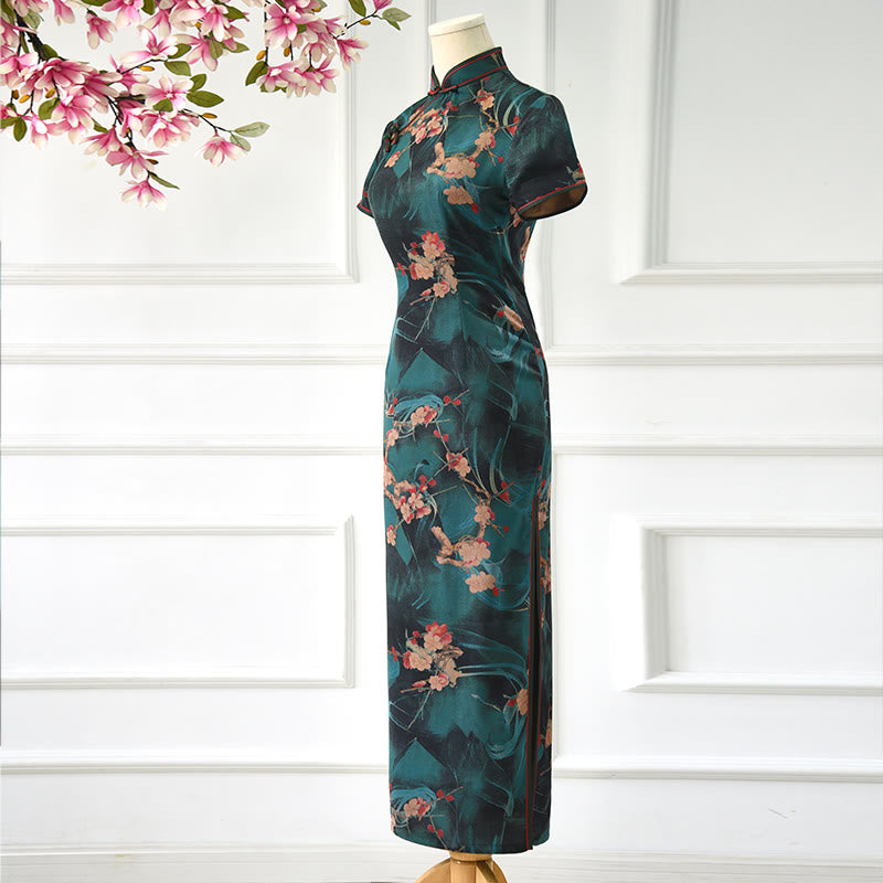 Buddha Stones Vintage Różowe Kwiaty Drukuj Cheongsam Sukienka Damska Qipao - image 3