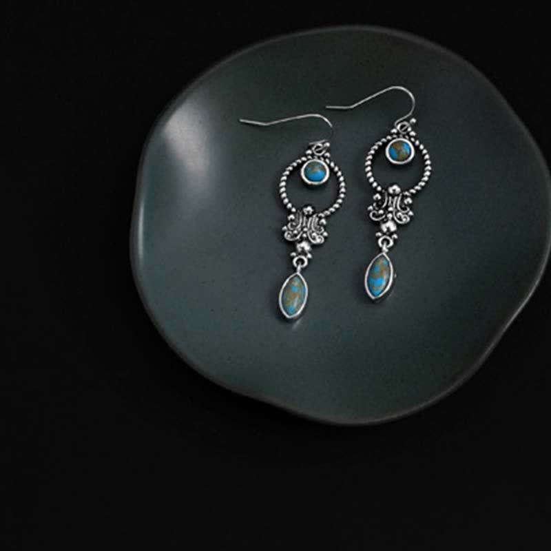 Kolczyki wiszące Buddha Stones 925 Sterling Silver Vintage Turquoise Waterdrop Pattern Balance Drop