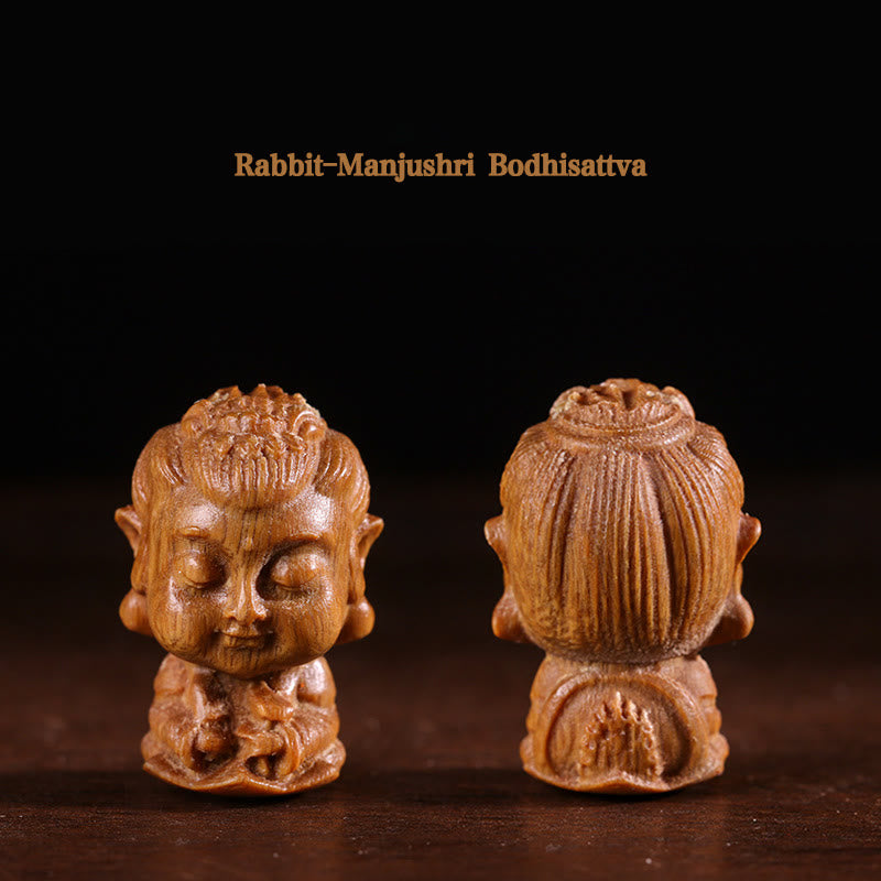 Chiński Zodiak Natal Budda Zielony Sandałowiec Lotos Grawerowany Pozytywny Dekoracja Domu - Królik-Mandziuśri Bodhisattwa - image 5