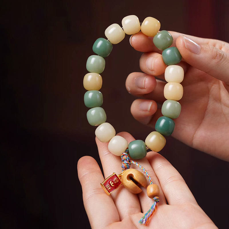 Buddha Stones Naturalny Gradient Bodhi Nasiona Mądrości Drewniana Bransoletka z Bębnem Rybnym