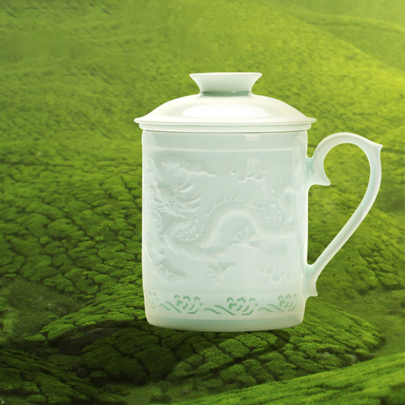 Buddha Stones Jingdezhen Linglong Porcelana Pomyślny Smok Feniks Łódź Gładkie żeglowanie Ceramiczna filiżanka do herbaty Biurowe filiżanki do herbaty 420 ml