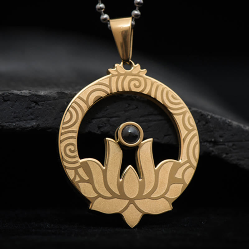 Buddha Stones Lotos Tytanowa Stal Oświecenie Projekcja Shurangama Mantra Naszyjnik Wisiorek