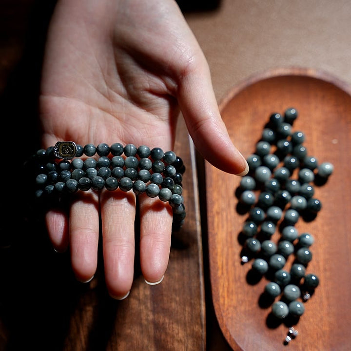 Buddha Stones 925 Srebro Sterling 108 Koraliki Mala Kamień Orle Oko Kamień Księżycowy Pozytywna Bransoletka