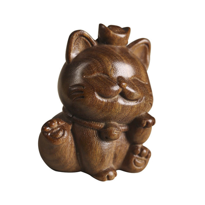 Buddha Stones Miniaturowe Zielone Sztabki Sandałowe Szczęśliwy Kot Rzeźbiony Dekoracja Biurka Pokoju - image 20