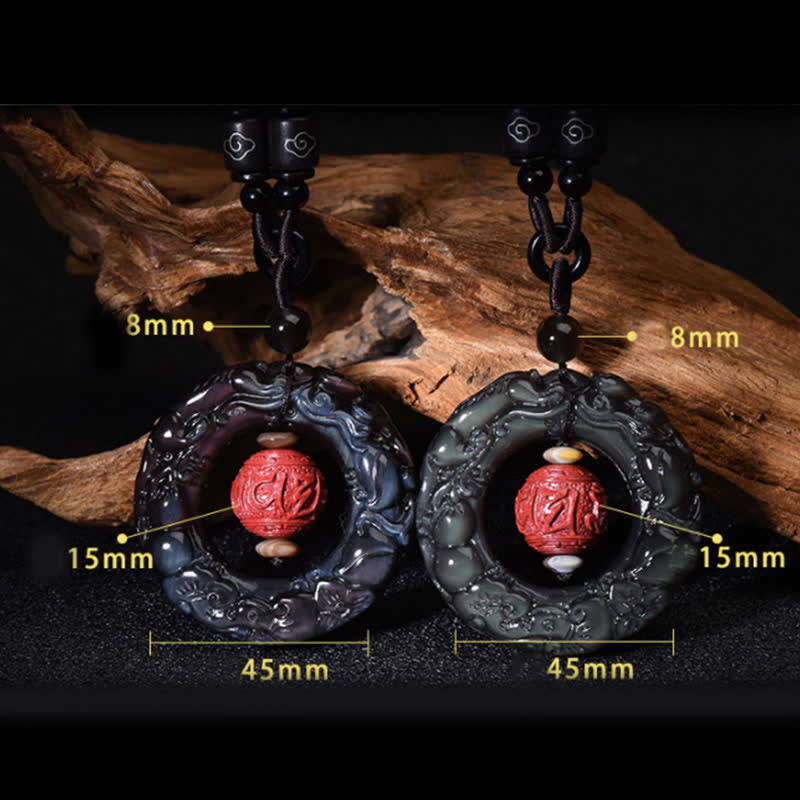 Buddha Stones FengShui Naturalny Tęczowy Obsydian PiXiu Cynober Uzdrawiający Naszyjnik Wisiorek - image 11