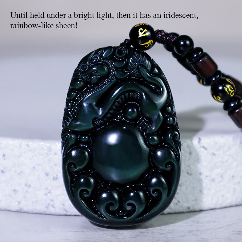 Buddha Stones Tybetańskie Pozytywne Tęczowe Obsydianowe Naszyjnik PiXiu - image 4