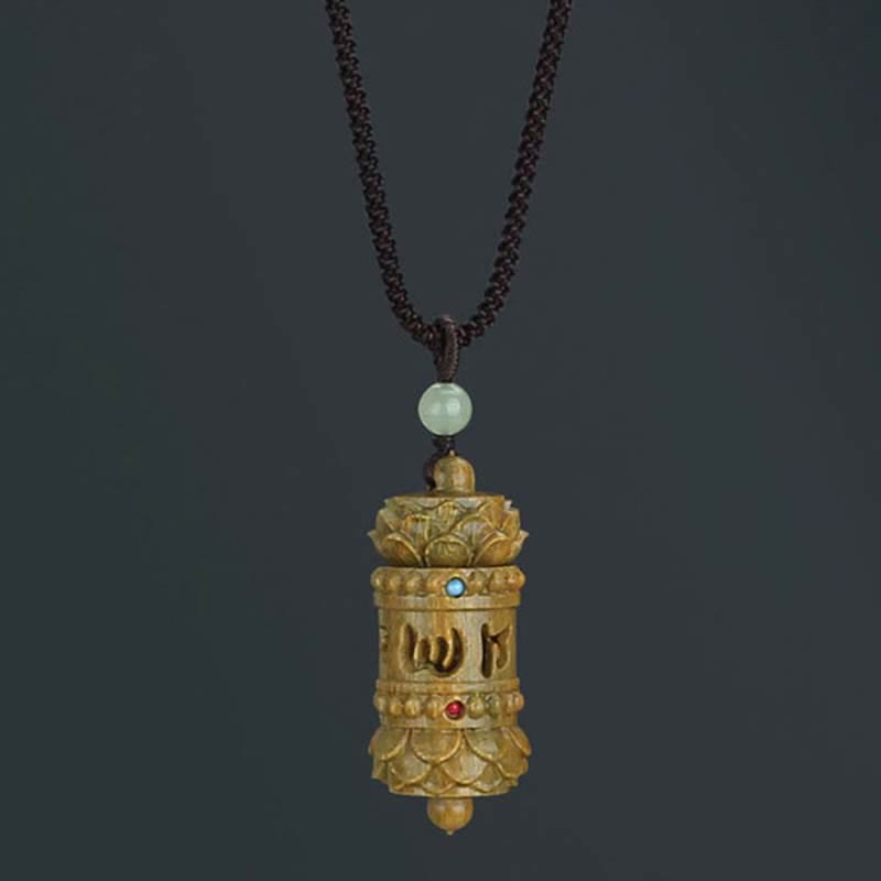 Buddha Stones Tybet Zielony Sandałowiec Palisander Om Mani Padme Hum Lotus Pozytywny Uspokajający Naszyjnik Wisiorek - image 8
