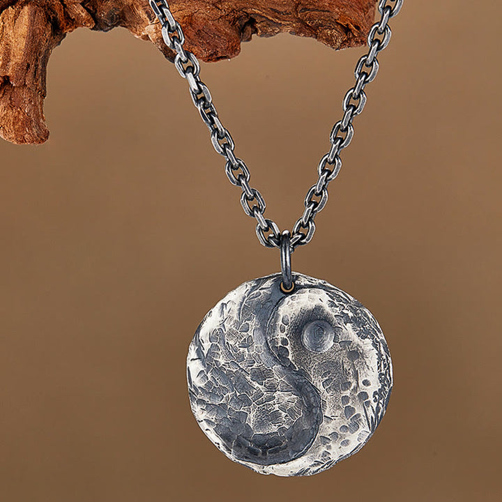 Buddha Stones 990 Srebro Sterlingowe Tekstura Młota Yin Yang Naszyjnik Wisiorek Harmonia - image 1