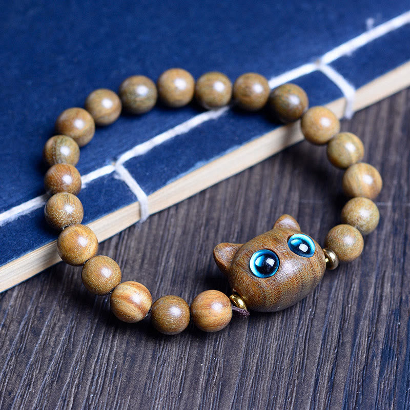 Buddha Stones Drewno hebanowe Zielone drzewo sandałowe Czerwone drzewo sandałowe Piękna bransoletka z kotem - Zielony kotek z drzewa sandałowego 8 mm * 20 koralików (obwód nadgarstka 14-16 cm) - image 9