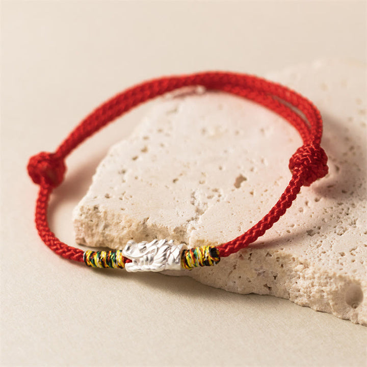 Buddha Stones 925 Srebro Sterling Rok Smoka Szczęście Siła Czerwona Bransoletka z Liny