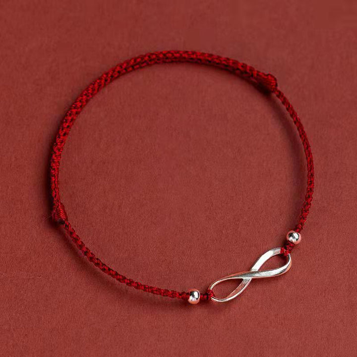 Buddha Stones 925 Srebro Sterlingowe Endless Knot Protection Luck Bransoletka z czerwonego sznurka Anklet