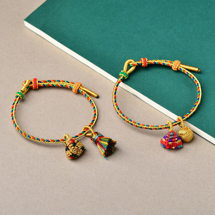 Buddha Stones Kolorowa Lina Szczęścia Ręcznie Robiona Bransoletka Zongzi Złota Kula Charm