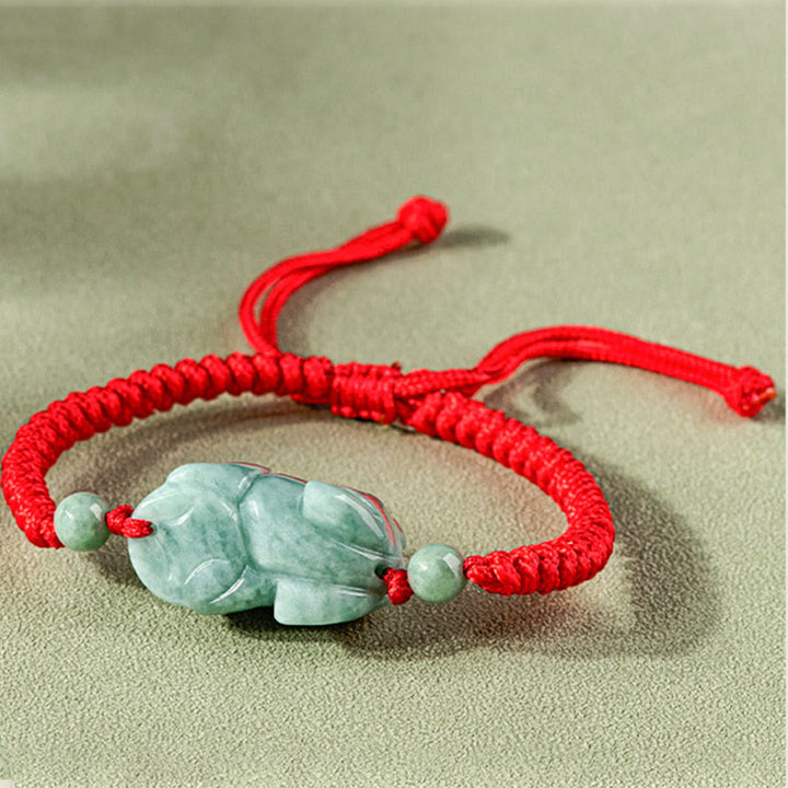 Buddha Stones Ręcznie Robione Naturalne Jade PiXiu Ochrona King Kong Węzeł Bransoletka ze Sznurka