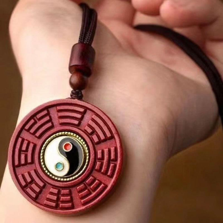 Buddha Stones Naturalny Cynober Bagua Obrotowy Yin Yang Trzymający Z dala Złe Duchy Naszyjnik Wisiorek - image 8