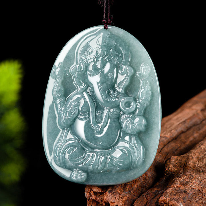 Buddha Stones Naturalny Jadeit Ganesh Ganpati Ochrona Słonia Amulet Naszyjnik Wisiorek